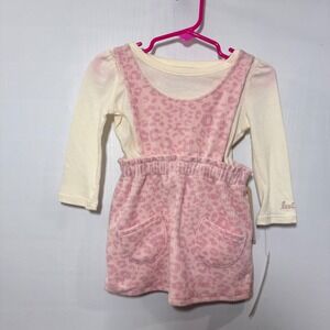 Levis Baby Girl 2PC Super‎ Cute Dress Set 12M Pink Corduroy Leopard Outfit NWT